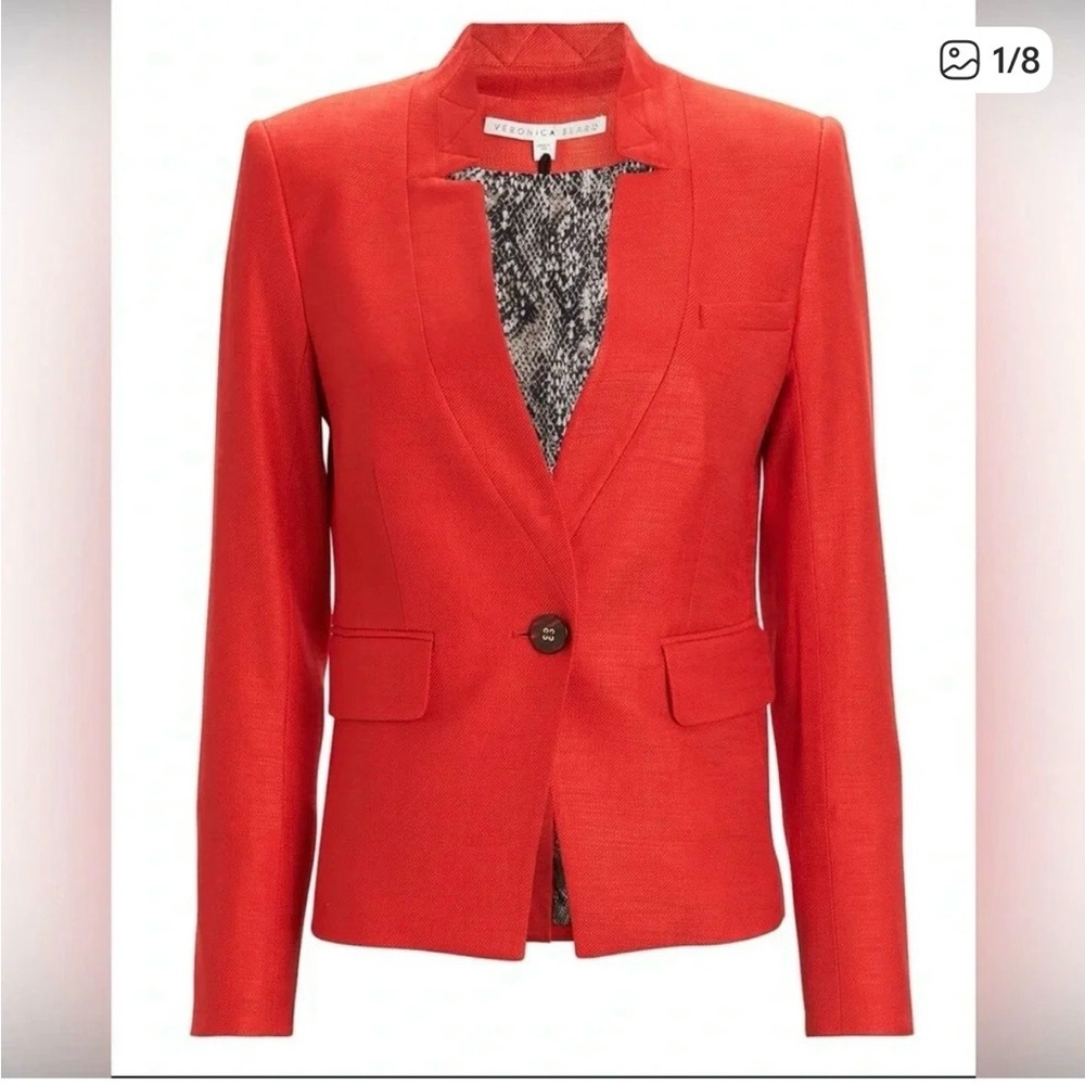 Veronica Beard Red Blazer with Snakeskin Lining